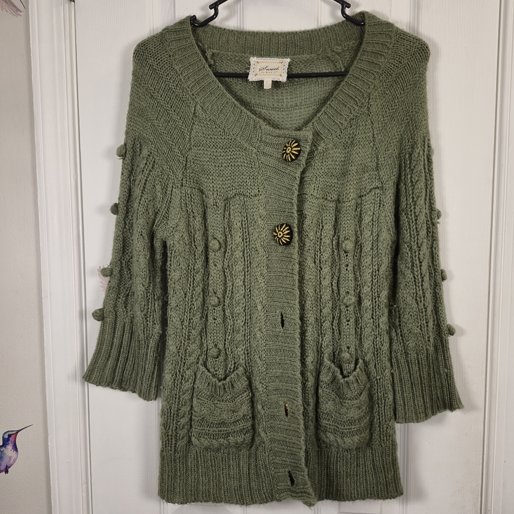 Sweet by Miss Me M Alpaca Blend Moss Green Cardigan Eclectic Grandpa Whimsy M